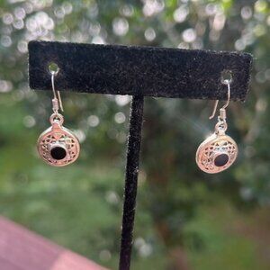 925 Silver Onyx Round Open Work EARRINGS